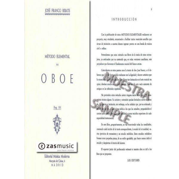 Franco Ribate, José: Método elemental de oboe