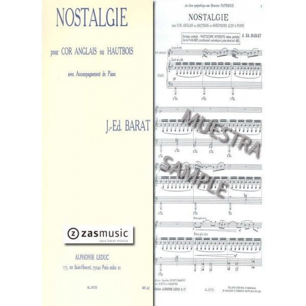 Barat: Nostalgiepour Cor Anglais ao Hautbois avec accompagnement de Piano