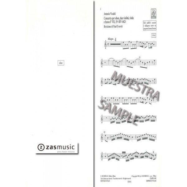 Vivaldi: Conc. Per oboe, archi e B.C. in la min. RV 462 F.VII19
