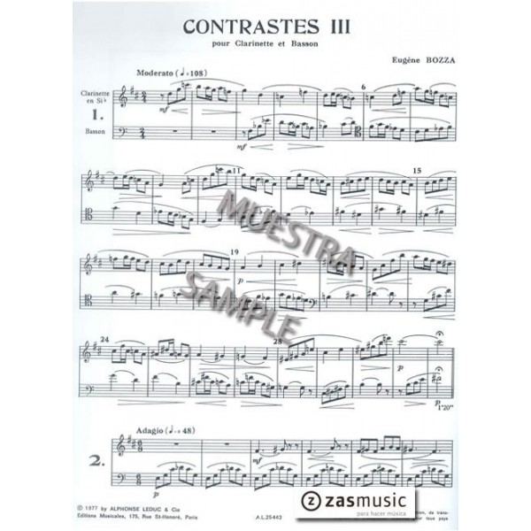Bozza: Contrastes III para clarinete y fagot
