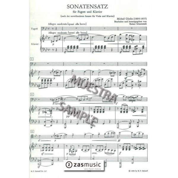 Glinka, Michail (1804-1857) Sonatensatz. Fagott und Klavier