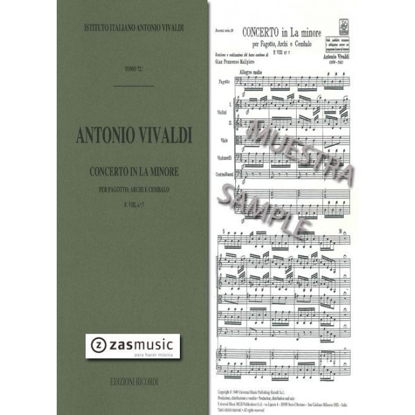 Vivaldi: Concerto in La minore per fagotto, archi e cembalo F.VIII n 7