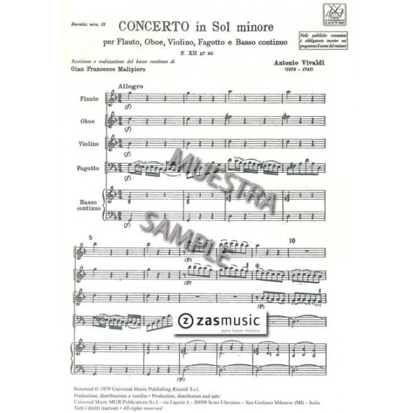 Vivaldi: Concerto in Sol Minore pF. XII nº 20 RV 105