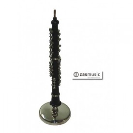 Oboe en miniatura con soporte y caja para guardarlo.