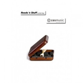 Estuche de madera para 3 cañas de fagot con tudelero tipo clip.