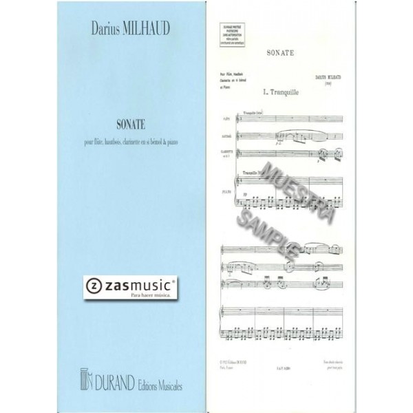 Milhaud: Sonate para flauta, oboe (o fagot), clarinete en si bémol y piano