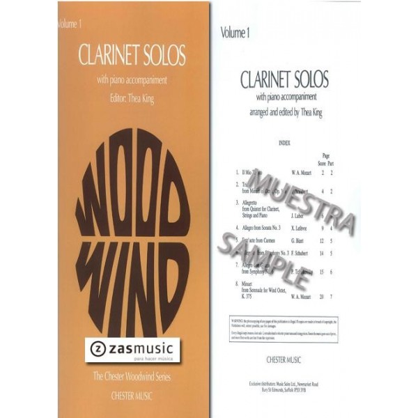 CLARINET SOLOS with piano accompaniment Volume 1. Editor: Thea KING
