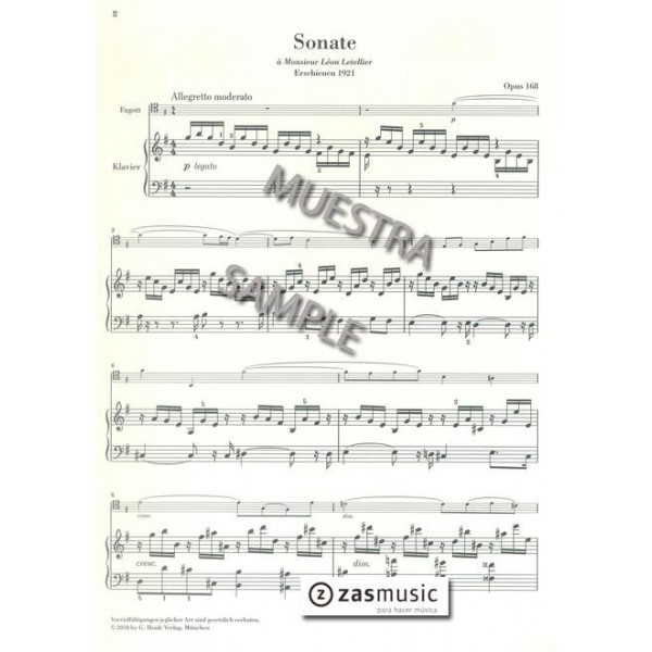 Saint-Saëns, Camile (1835-1922): Fagottsonate opus 168