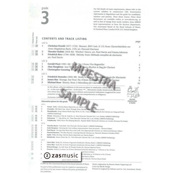 Selected Clarinet exam pieces