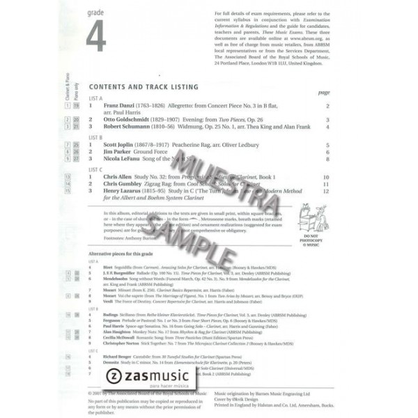 Selected Clarinet exam pieces