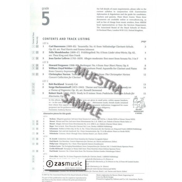 Selected Clarinet exam pieces