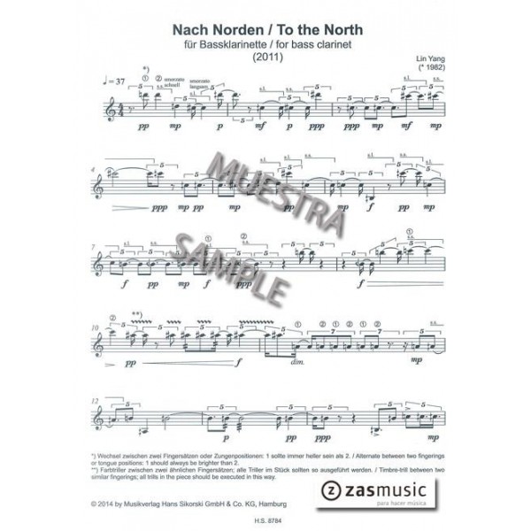 Yang, Lin: To the north for bass clarinet