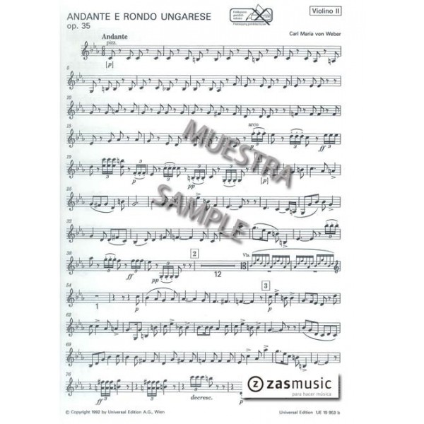WEBER: ANDANTE E RONDO UNGARESE, OP. 35 Violín II