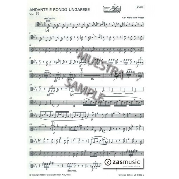 WEBER: ANDANTE E RONDO UNGARESE, OP. 35 Viola
