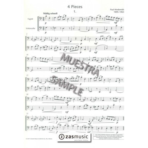 Hindemith: Stücke für fagott und violoncello (2 fagotte, 2 violoncelli)