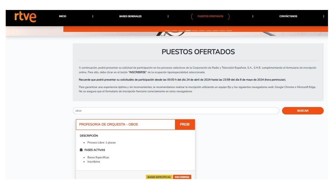 Plaza de oboe en la RTVE