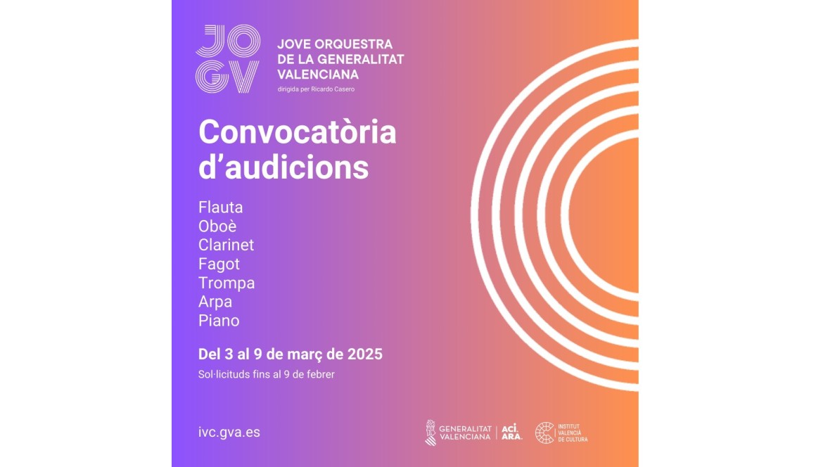 La Jove Orquestra de la Generalitat Valenciana convoca audiciones para oboe y fagot