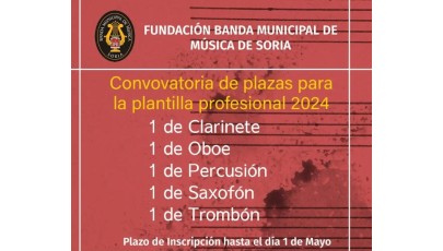Plaza de oboe en la Banda Municipal de Soria